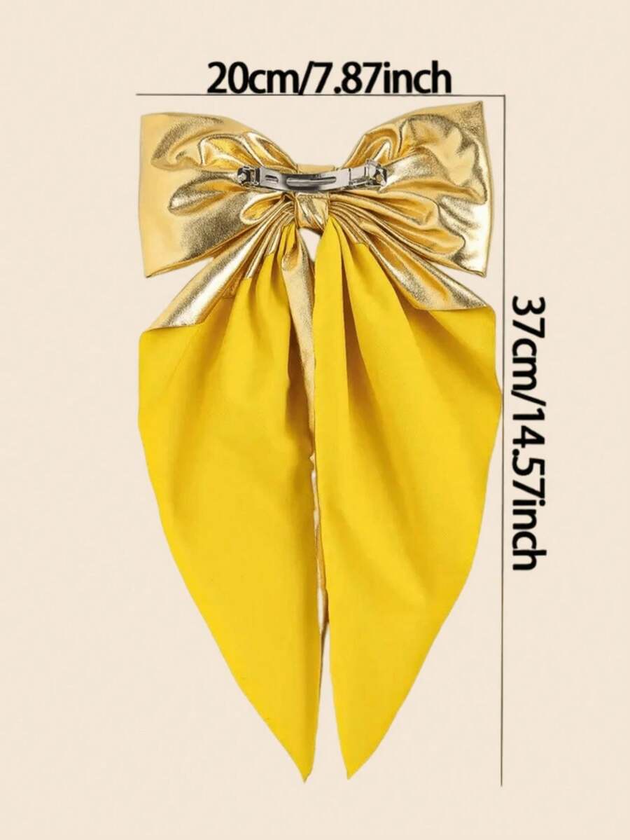 1/2/6pcs Kids French Vintage Elegant Bow Spring Hair Clips With Long Ribbons, Gold And Silver, Back Of Head Hair Clips, Suitable For Parties And Gatherings - Multicolor - View 1