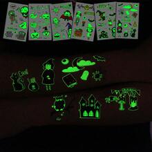 zillor 24 Sheets Fluorescent Halloween Temporary Tattoo Stickers, 250 Unique Designs Total, Glow-In-The-Dark Pumpkin, Vampire, Skull, Ghost, Bat, Spider Patterns, Halloween Party Gifts, Decorations, Costume Party Accessories, Prank Makeup Props - Green - View 9
