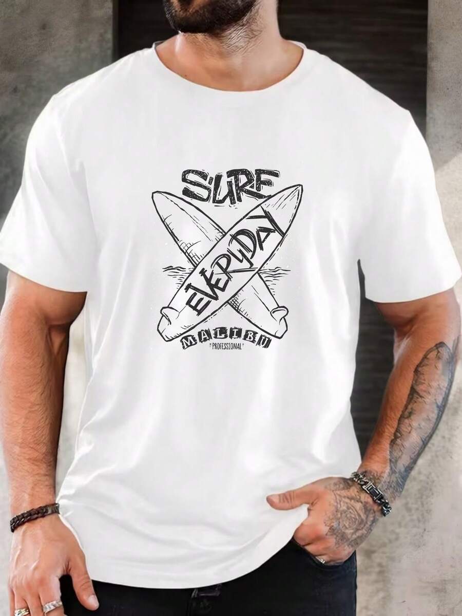 Men's Pure Cotton Casual Short-Sleeve T-Shirt Summer Basic Everyday Wear Round Neck Tee Top - 白色 - 查看 1