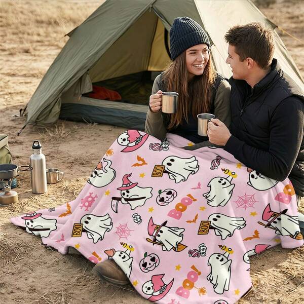 1pc Flannel Cool-Touch Summer Blanket, Throw Blanket, Soft Multi-Purpose Bed Blanket, Foldable Lightweight Blanket, Suitable For Beach Camping Travel Home, Indoor And Outdoor Use, Christmas Halloween