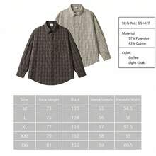 Loose Plaid Button Down Shirt Point Collar Long Sleeve Retro Casual Daily Top - Light Brown - View 6