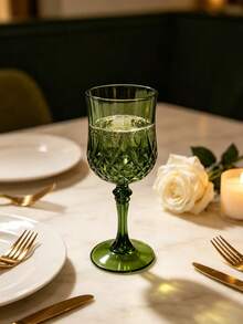 Light Luxury Vintage Dark Green Embossed High-Stem Wine Glass, Exquisite Diamond Cut Texture, Atmosphere-Enhancing, Wedding Banquet Table Decor, Home Gathering, Soft Decoration Gift Choice - View 3