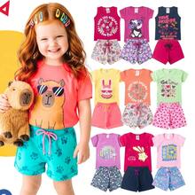 Kit Verão Infantil 10 Peças Menina Conjunto Feminino - 5 Camisetas e 5 Shorts - Multicolorido - Visão 19