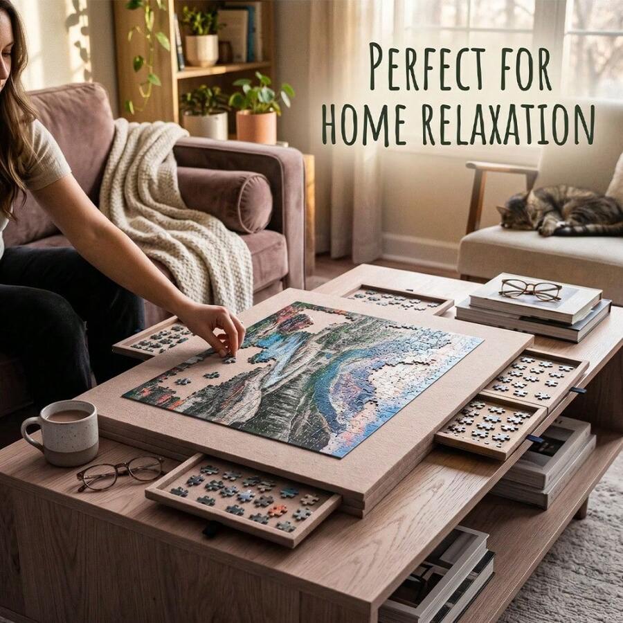 Felt Jigsaw Puzzle Board Portable Puzzle Storage Table W/ 6 Slid Drawer 1000pcs - VJO0312 - View 1