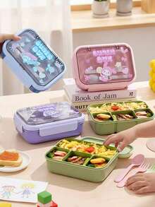 4-Compartment Bento Box, Leak-Proof Lunch Box, Convenient Meal And Snack Prep Divided Food Storage Container, Suitable For School, Office, Travel And Picnic - Multicolor - View 7