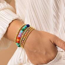 5PCS Colorful Beaded Stretch Bracelets Set For Women Girls Gifts | Stackable Beaded Bracelets, Pearl Beads Bracelet Stacked, Summer Jewelry Gifts For - Glass + CCB Bracelet Set - View 3