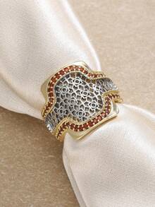 ZHIXUN 1pc Vintage Elegant Inlaid Synthetic Zirconia Dual-Color Hollow Pattern Women's Ring, Versatile Accessory For Daily Wear, Dating, Party, Banquet - Ring - View 7