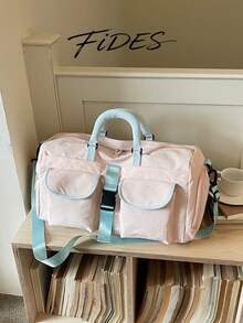1pc New Large Capacity Travel Bag, Short Trip Luggage Bag, Fitness Bag, Sporty Casual Women's Bag, Maternity Hospital Bag, Vacation Bag, Waterproof Casual Bag, Carry-On With Independent Shoe Compartment - Pink - View 6