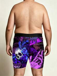 Dark Gothic Skull And Rose Print Shorts, Loose And Comfy Men's Plus-Size Boxer Briefs - Multicolor - View 4