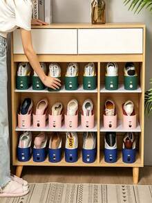 Verstellbares Schuhregal, verstärkter doppellagiger Schuhschrank, Schuhe leicht organisieren und Platz sparen, Wandregal für Zuhause, geeignet für Eingangsbereich, Flur, Wohnzimmer, Schlafzimmer, Badezimmer - Verschiedenfarbig - Übersicht 1