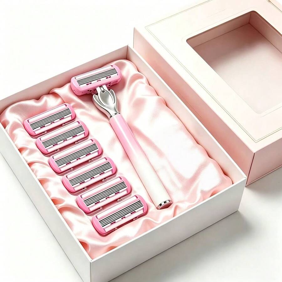 Women's Gradient Pink Manual Razor Set, 6/12/18pcs 6-Layer Replacement Blades, Washable Shaving Razor For Intimate Areas, Underarm Hair, Leg Hair, Shaving Tool, Close-Fitting Grooming Razor, Shaving Razor, Gentle And Summer Refreshing Shaving, High Cost-Performance Durable Shaving Razor