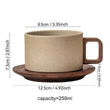 1pc Luxury High-End Ceramic Coffee Cup And Saucer Set, 250ml Straight Cylinder Design Latte Art Mug, Anti-Scald Mug With Exquisite Gift Box Set, Suitable For Home, Office, Gifting And More - Stoneware+Brown - View 2