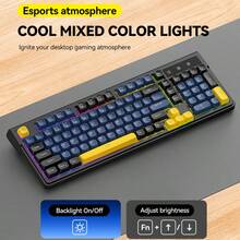 T-WOLF Keyboard Bluetooth Nirkabel Dual-Mode, Keyboard Gaming Backlit Isi Ulang, 98 Tombol, Tutup Tombol Warna-Blok Senyap yang Dapat Disesuaikan - View 6