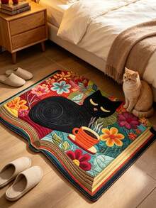 1pc Black Cat In Flower Bed Doormat, Small Rug, Welcome Mat, Carpet, Floor Mat, Outdoor Doormat, Kitchen Rug, Home Decor, Front Door Mat, Area Rug, Outdoor Mat, Home Decor, Area Carpet, Garden Rug, Washable Carpet - Multicolor - View 2