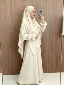 Set 2 Potong Khimar + Abaya, Longgar dan Nyaman, Praktis dan Cepat, Pakaian Muslim untuk Wanita, Cocok untuk Pemakaian Sehari-hari dan Sholat, Sepanjang Musim - MultiWarna - View 2