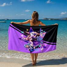 1pc K-Pop Anime Idol Girl Group Graphic Print Beach Towel, Multiple Patterns And Sizes Available, Soft Quick-Dry, Sand-Proof And Sun-Protection, Suitable For Beach, Swimming, Travel, Fitness, Bathroom And More - Violet Purple - View 24