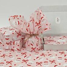 40/90/140pcs Pink Background Santa Claus Pattern Thin Paper, Santa And Bow, Handmade Wrapping Paper, Gift Box Filler, Party Decor - Christmas Style Design, Holiday Packaging, Durable Packaging, Christmas Decor, Includes Christmas Stickers - A - View 4