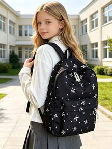 3pcs Set - Cute Bow Pattern Backpack Set For Back To School, Large Capacity Polyester School Day Bag With Lunch Bag And Pencil Case, Multi-Pocket Casual Backpack, Lightweight Bookbag, Suitable For Students/Graduates/Young People, Perfect For Back To School/Daily/Shopping/Short Trips And Outdoor Leisure Activities - 2283 - View 6