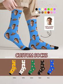 1 Pair Customized Face Pattern Socks, Unisex Couple Socks, Personalized Photo Socks, Custom Printed Socks, Funny Face Socks, Custom Pattern Socks, Print Any Face Pattern On Socks, Anniversary Gift, Valentine's Day Gift, Unique Birthday Gift, Personalized Collectible - Multicolor - View 13