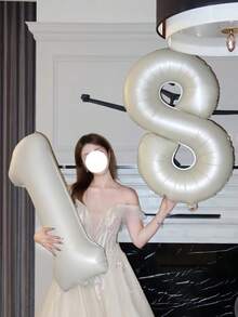 1/2pcs 40 Inch Large Cream Color Number Foil Balloons, Minimalist Premium Style, Suitable For Birthday Party Decoration, Anniversary, 100 Days Celebration, Festival And Event Decoration, Room Decor, Photography - 40 Inch Cream Digital - View 6