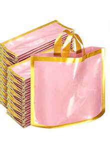 1/10/20/50pcs Black Gold Trim Plastic Shopping Bags, Suitable For Small Businesses, 25*30cm Boutique Bags, Home Decor Party Wedding - Pink Gold Frame - View 10