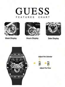 GUESS Men's Matte Black Barrel-Shaped Multifunction Quartz Watch, Black Soft Silicone Strap, GW0203G3 - one-size - View 7