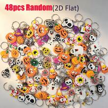 24/36/48pcs Random Assorted Halloween Keychains 2D Flat PVC Soft Rubber Pumpkin Ghost Skull Pendant Party Favors Event Prizes - Multicolor - View 2
