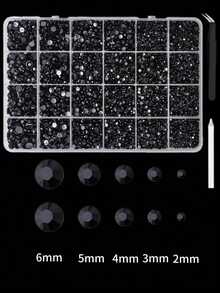 1 Box Black Resin Rhinestone Set, Multi-Size Black Rhinestones With Pickup Pen And Tweezers, Suitable For DIY Nail Art, Halloween And Party Decoration - A - View 7