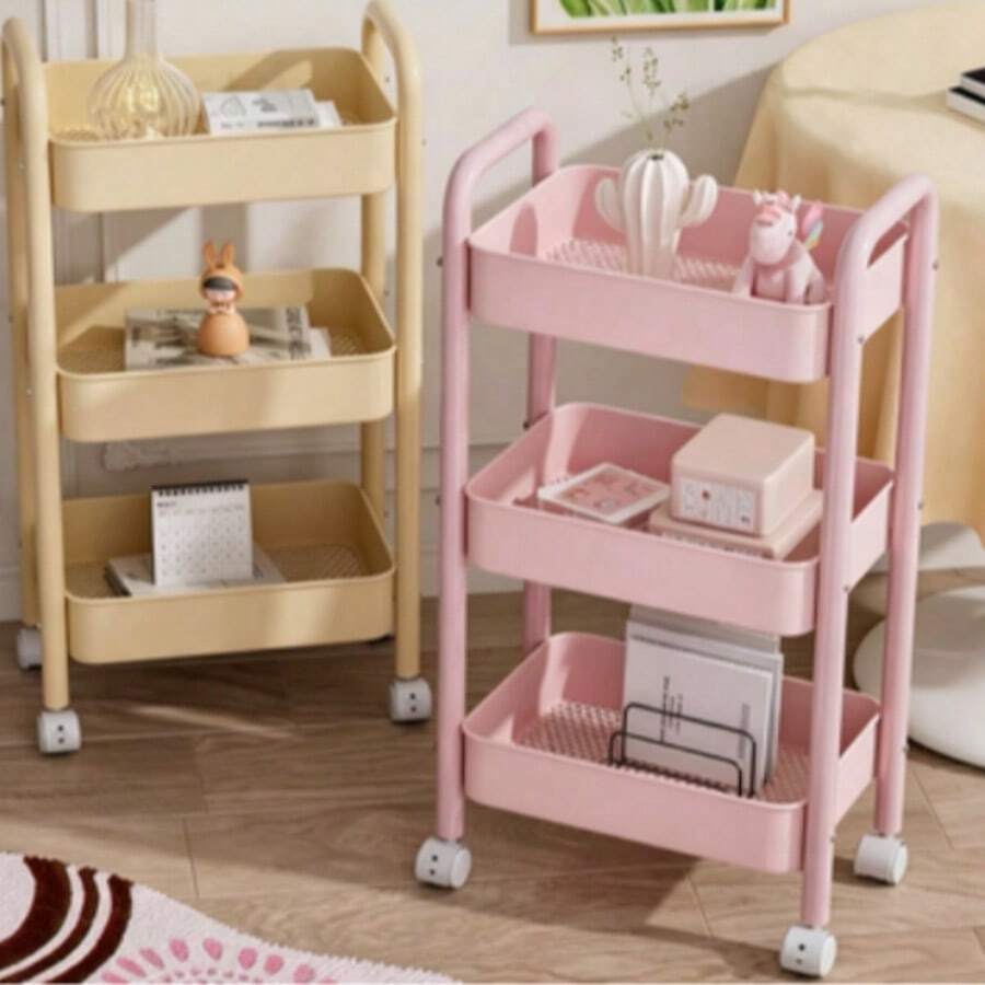 Prateleira de Armazenamento de Metal Multicamadas Compacta e Elegante com 4 Rodízios, Movimento Flexível e Conveniente, Adequada para Casa, Salão, Banheiro, Cozinha, Escritório / Estúdio, Quarto de Criança e Dormitório. Perfeito como Presente para Inauguração da Casa, Aniversário, Natal e Festa de Recém-Nascido (Design Fofo e Elegante, Ótima Escolha para Nova Casa). - Multicolorido - Visão 1