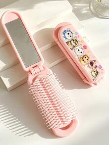 Cute Cat Print Folding Comb With Mirror, Portable Pocket Travel Hairbrush, Foldable Mini Styling Detangling Comb, Compact Hair Styling Tool For Women, Girls, Teens, Suitable For Daily Hair Care, Outdoor Travel, Vacation, Bag Carry, Dorm Use, Holiday And Birthday Gift - Multicolor - View 12