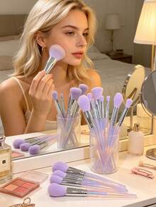 Purple Makeup Brush Set, Glitter Transparent Handle Makeup Brushes, Soft Synthetic Bristle Foundation Blush Eyeshadow Concealer Brush Set, Professional Full Face Eye Makeup Tools, Suitable For Women And Girls Daily Makeup - Multicolor - View 4