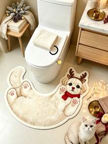1pc Deer Antler White Dog Pattern Doormat, Bathroom Mat, Bathroom Rug, Door Mat, Small Rug, Carpet, Floor Mat, Home Decor, Area Rug, Outdoor Mat, Home Decor, Area Carpet, Bedroom Rug, Washable Carpet - Multicolor - View 2