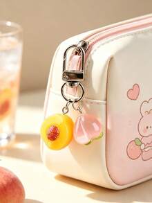 1 Set Summer Fresh INS Style Translucent Peach & Yellow Peach Edible-Inspired Bell Keychain Pendant, Suitable For Student Girls' Daily Outfits, Can Be Hung On Backpacks, Commuter Bags, Car Keys, Casual Outings, Best Friend Gift, 3D Realistic Fruit Shape Versatile Bag Accessory Decoration - Multicolor - View 1