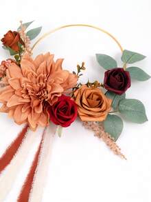 Floral Hoop Wreath Bouquet In Sunset Terracotta,Artificial Flower Wreath For Bridesmaids,Bridal Shower, Ceremony, Anniversary,Rustic Wedding - Multicolor - View 6