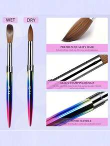 4pcs Aurora Gradient Handle Acrylic Nail Brush Set, Premium Soft Bristle Silver Brush Head, 10/12/14/16 Size, Suitable For Nail Extension, Acrylic Powder Carving Design, Professional DIY Nail Art Drawing Tool, Suitable For Nail Salon And Home Nail Art Creation - Multicolor - View 2