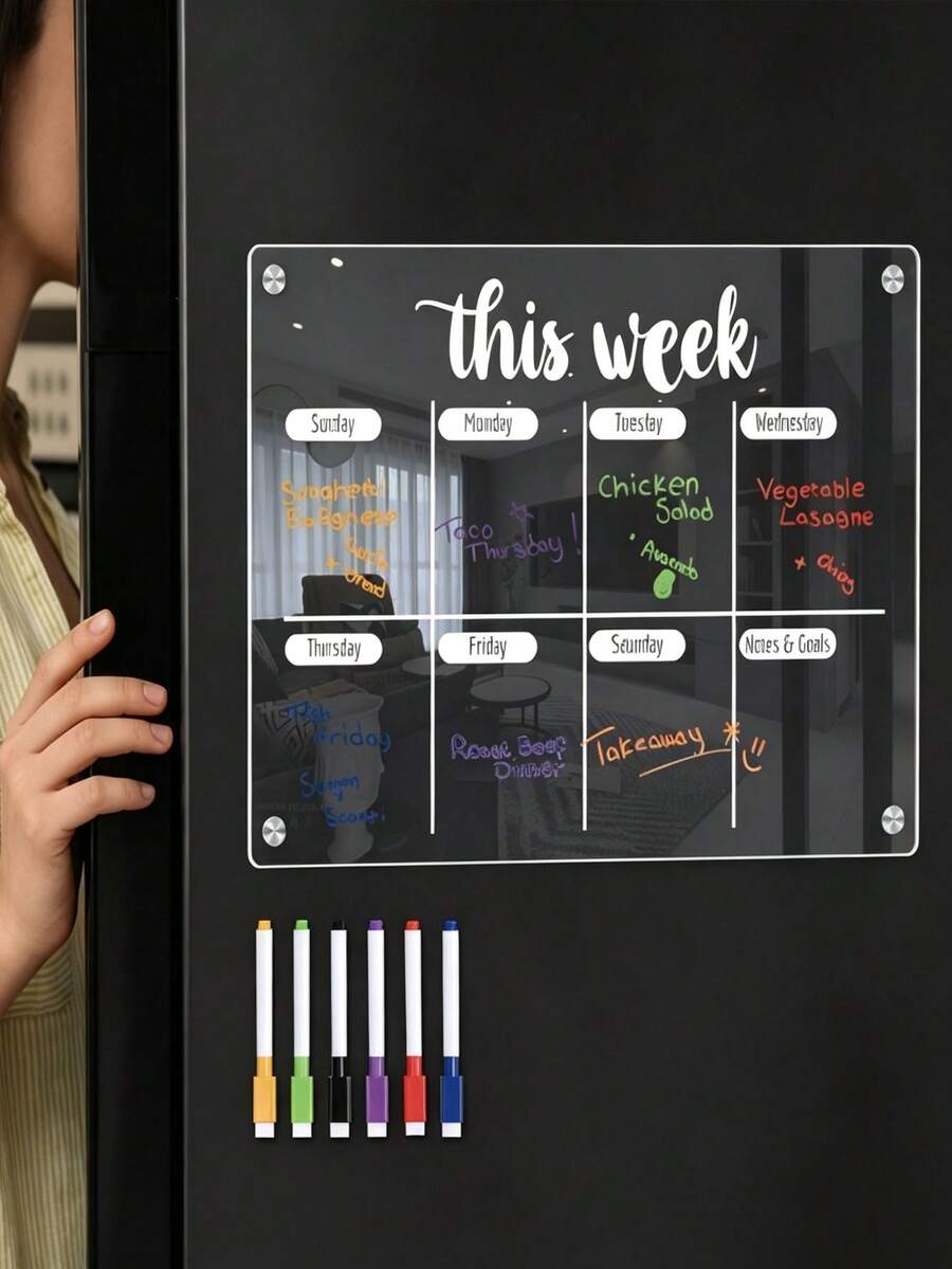 Magnetic Transparent Refrigerator Calendar Board (Comes With 6 Magnetic Whiteboard Pens),Acrylic Writing Board,Transparent Pattern Memo Board,Reusable Planner Magnetic Refrigerator Sticker,Reusable Meal Planner,Perfect For Christmas And Halloween In - Multicolor - View 1