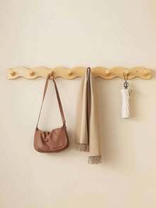 4/6 Hooks Wooden Wavy Coat Rack, Suitable For Hanging Clothes, Bathroom Storage, Wall-Mounted Key And Bag Storage, Ideal For Installation By Entryway Door, Comes With Coat Hooks, Also Suitable As Bedroom Coat Rack - View 16