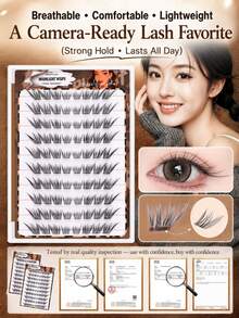 WANPIN WAN PIN Moonlight Fox 80 Clusters False Eyelashes, 9-13mm Natural C-Curl Cluster Lashes, Mixed Length Fine & Dense Style, Lightweight Seamless Look, Glue-Free Option, Comfortable Wear, Suitable For Daily Natural Eye Makeup - C - View 3