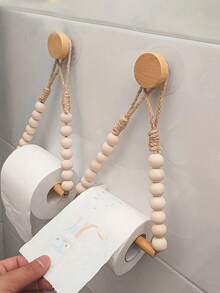 1/2pc No-Drill Wall-Mounted Rope Woven Toilet Paper Holder, Kitchen Wall-Mounted Paper Towel Rack With Hook, Modern Home Fashion Bathroom Accessory, Woven Toilet Paper Holder, Bohemian Style Rope Art, Hanging Paper Towel Holder - Multicolor - View 3
