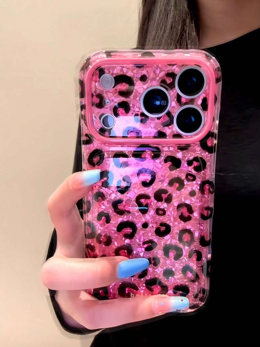 Japanese & Korean Ins Style Glitter Leopard Print Phone Case Compatible With Apple 17 Pro, 16, 15 Pro, 16 Pro Max, 16 Pro, Full Coverage Anti-Drop Protective Cover, Niche Luxury Minimalist For Women - Multicolor - View 1