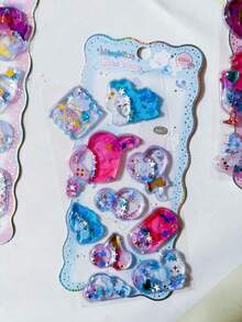 Children's Cartoon Glowing Gem Dynamic Oil-Filled Stickers Shiny Shaking Water-Filled Stickers Glitter Handmade Set - Multicolor - View 7