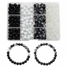 12‑Grid Multi‑Color Glass Beads Kit,Mixed Round Glass Beads In Storage Box,DIY Handmade Bracelet Necklace Jewelry Making Supplies(Black Gray White) - Multicolor - View 5