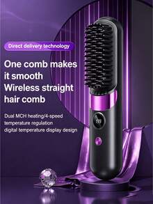 1800mAh USB Rechargeable Wireless Hair Straightening Brush, Portable Travel Electric Straightener Brush With Anti-Scald Quick Heat - Multicolor - View 9