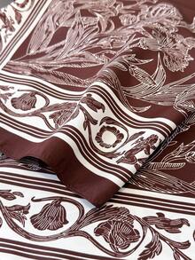 1pc Fashionable Women's Contrast Color Versatile Printed Polyester Scarf Square - Coffee - View 4
