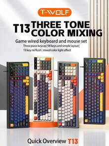 T-WOLF Keyboard Gaming Private Mold Illuminated Red Switch Tactile Wired Keyboard Universal Untuk Komputer Bisnis Kantor Keyboard Gaming Multi-Color Patchwork Keyboard - View 1