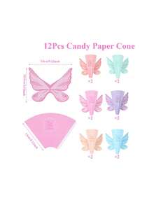 24/12/6 piezas Bolsas de cono de algodón de azúcar con alas de mariposa de hada, conos de papel de caramelo en tonos pastel, adecuados para cumpleaños de niñas, baby shower, regalos de fiesta con tema de hadas, decoración de fiesta de cumpleaños de bebé, mesa de postres, decoración de mesa - Multicolor - Ver 7