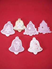 3pcs/Set Resin Silicone Mold DIY Epoxy Resin Mold, Christmas Tree Pendant Tag Bell Keychain Silicone Mold, Christmas Decoration - A - View 3
