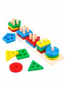5pcs/Set Wooden Geometric Shape Blocks, Color-Coded Number Blocks, Montessori Early Education Toys For Children 3 Years Old And Above - Multicolor - View 10