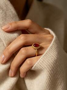 1pc Unique Minimalist Cat Eye Stone Ring For Women, Copper Closed Loop Finger Ring, Edgy Design - JZ2881G-4 - View 8