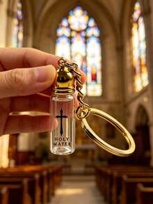 Mini Holy Water Bottle Keychain, Essential Oil Dispenser Bottle Wishing Drift Bottle Keychain, Glass Bottle With Cross Print, Portable Key Ring Pendant, Car Key Bag Charm, Suitable For Car Keychain, Phone Keychain, Backpack And Wallet Keychain Decoration - Can Be Used As Birthday Gift, Car Key Bag Charm, Suitable For Family Souvenir - Multicolor - View 5